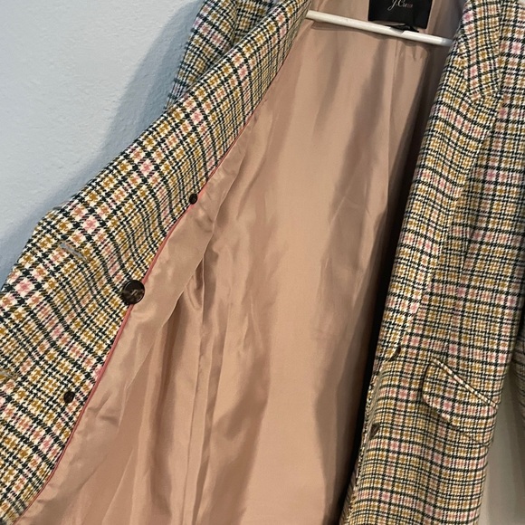 J. Crew Italian Wool Double-breasted Topcoat Cream Houndstooth Midi Coat Size 6 - Picture 9 of 12